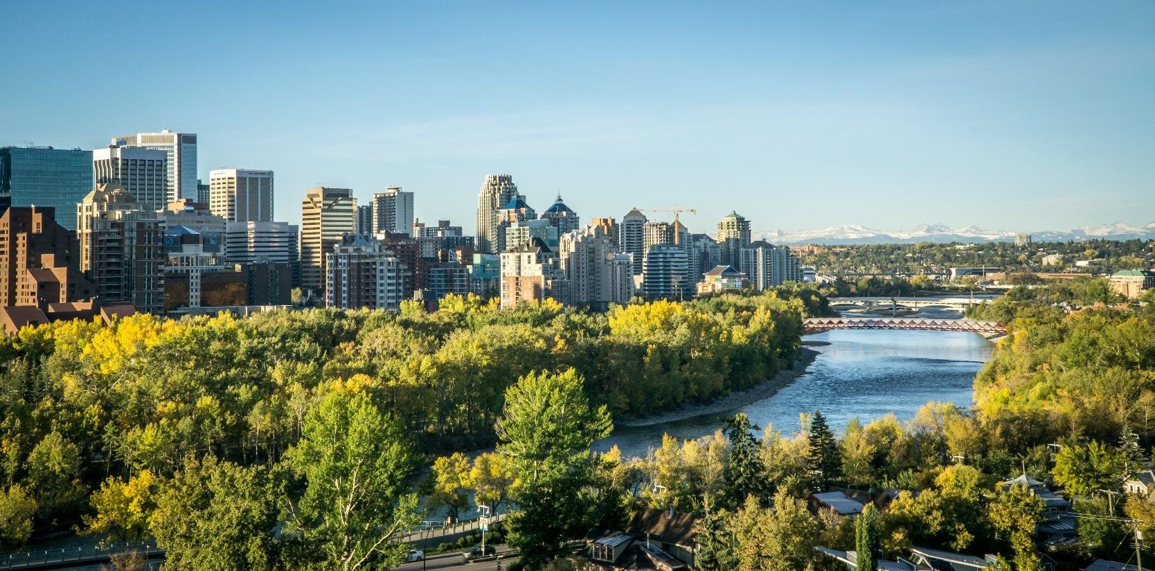 View of the Calgary Skyline and Bow River
